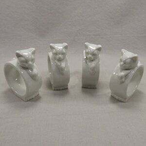 Vintage Crowning Touch White Porcelain Kitty Cat Motif Napkin Rings Set of 4